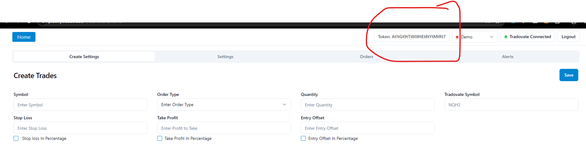 Tradingview to Tradovate automation token