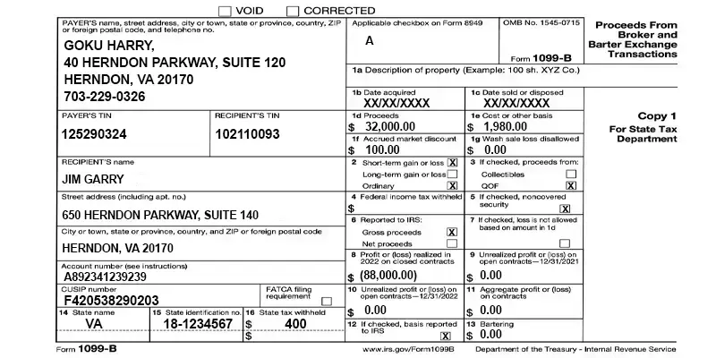 Unlocked Tradovate 1099-B tax form displayed after entering the correct password
