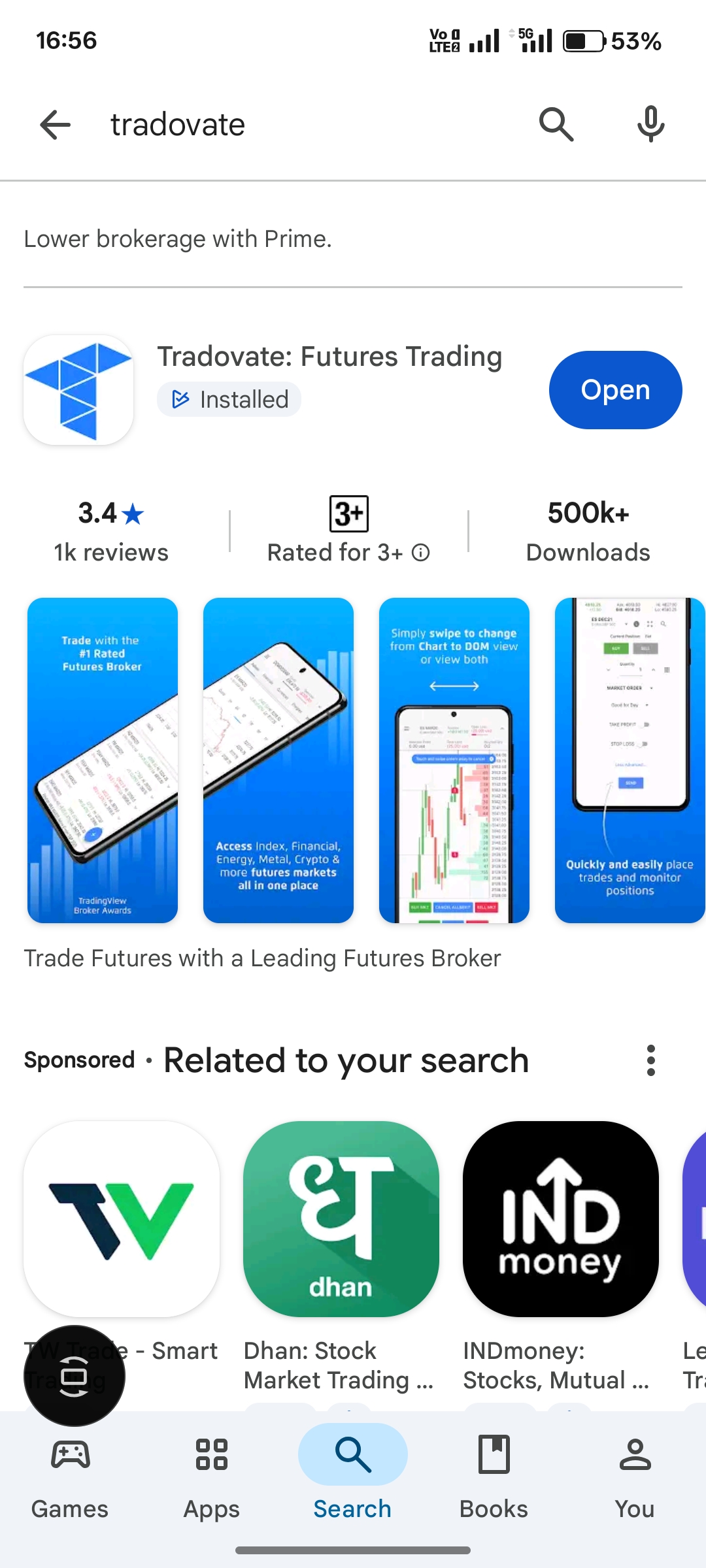 Suchergebnisse mit der offiziellen Tradovate-App von Tradovate LLC